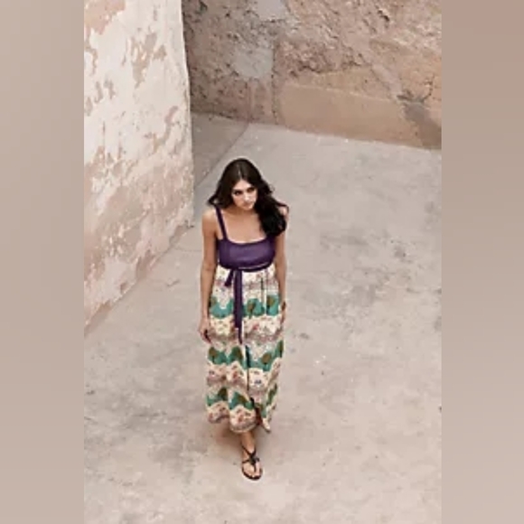 Anthropologie Maeve Purple Print Halter Maxi Dress 2 - Picture 3 of 12